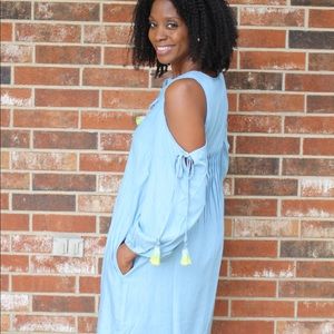 Light Blue Cold Shoulder Dress